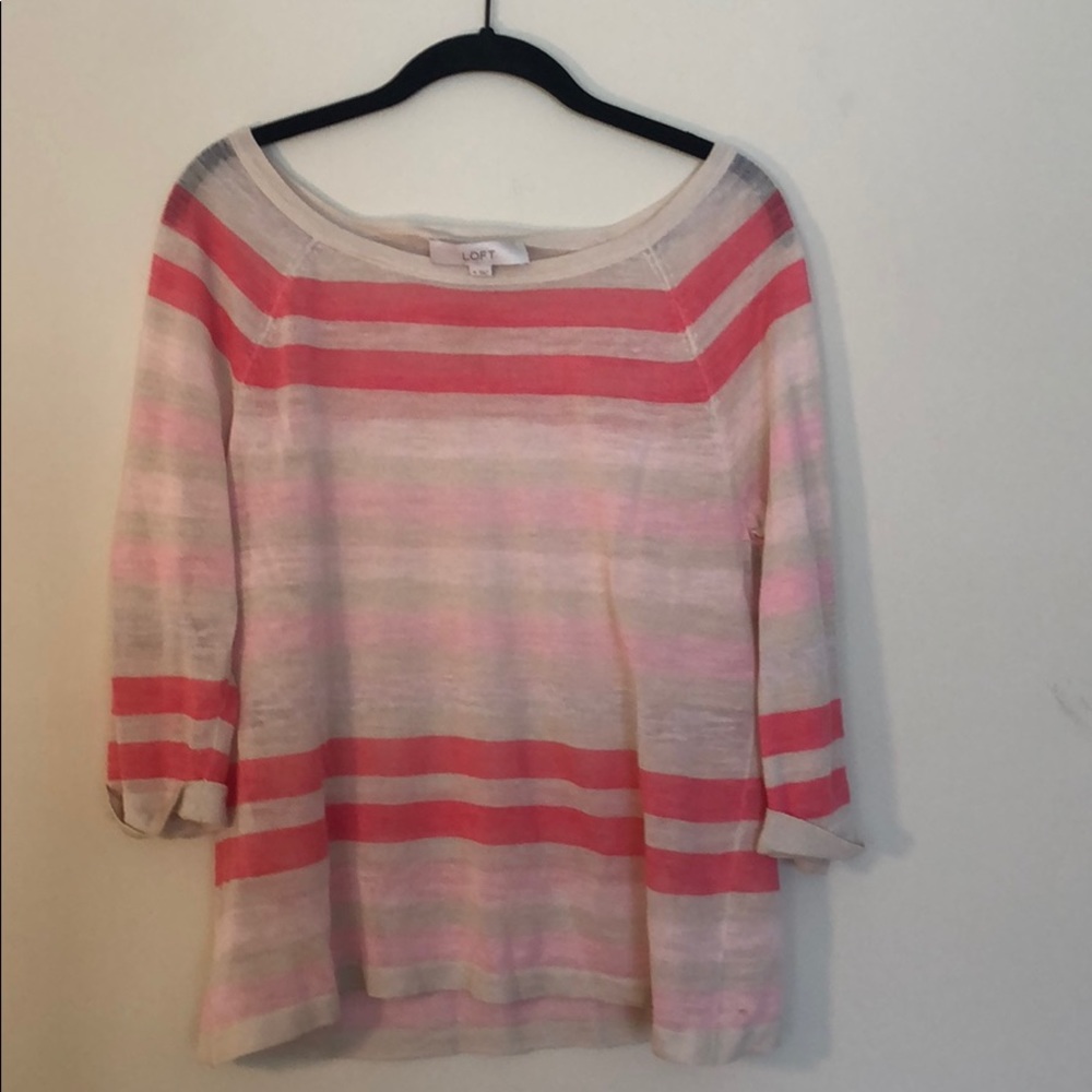 Loft beige and pink striped lightweight sweater- M